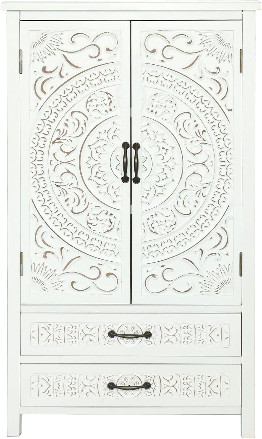 LKTART 48' Tall Vintage Sideboards Carved Wood Buffet Cabinet,Farmhouse Pantry Decorative Cabinet with Carved Doors and Drawers for Home Decor and Finishing Fir Wood