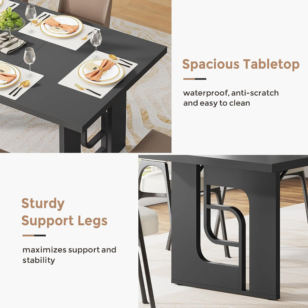 71'' Large Dining Table for 6 to 8 People, Modern Rectangular Kitchen Table, Dinner Table Furniture with Metal Legs for Dining Room, Living Room, Banquet, Home, Black