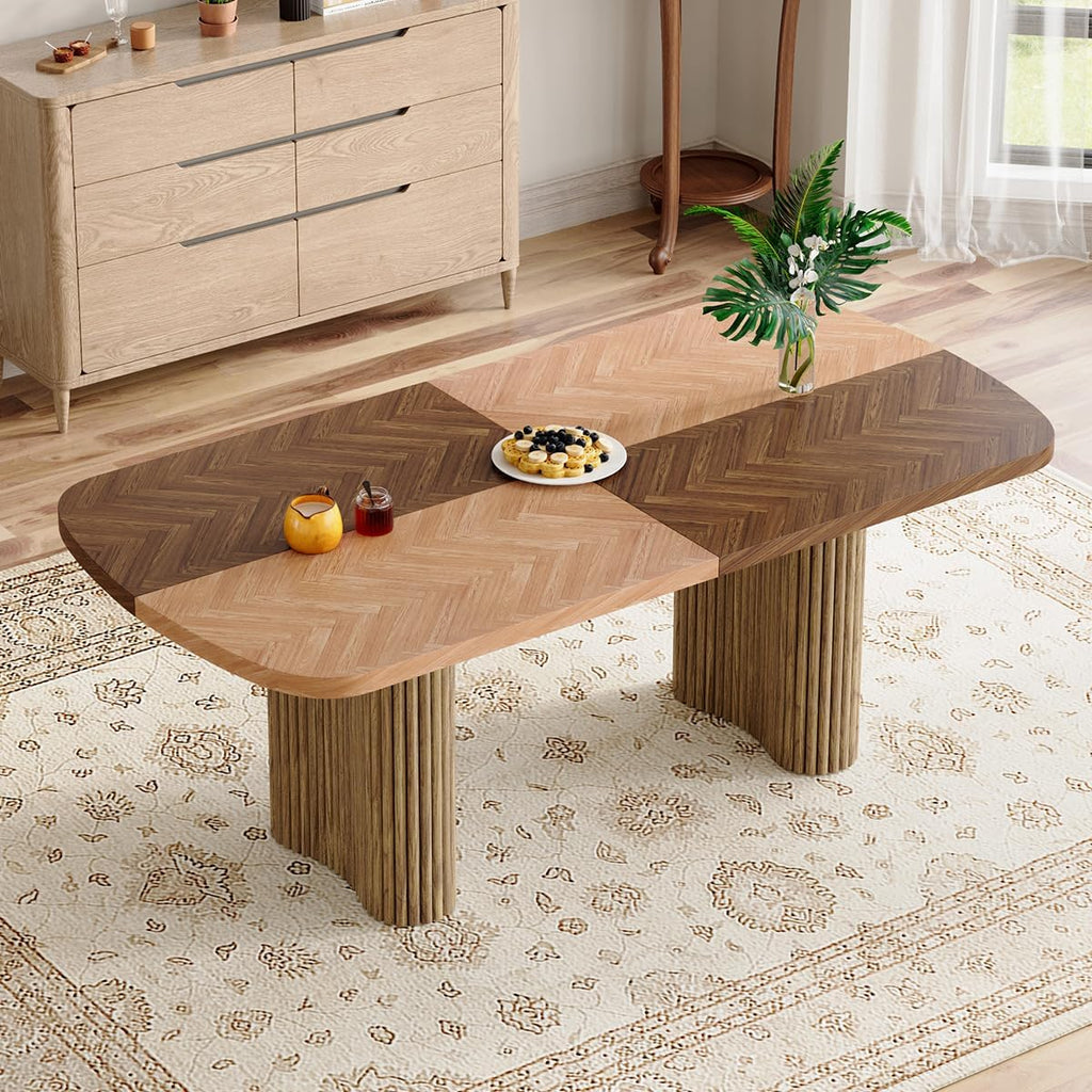 78.7' Extra Long Dining Table for 6-10 People, Modern Kitchen Table with Fluted Bases,Farmhouse Rectangular Dining Table for Dining Room, Kitchen, Living Room