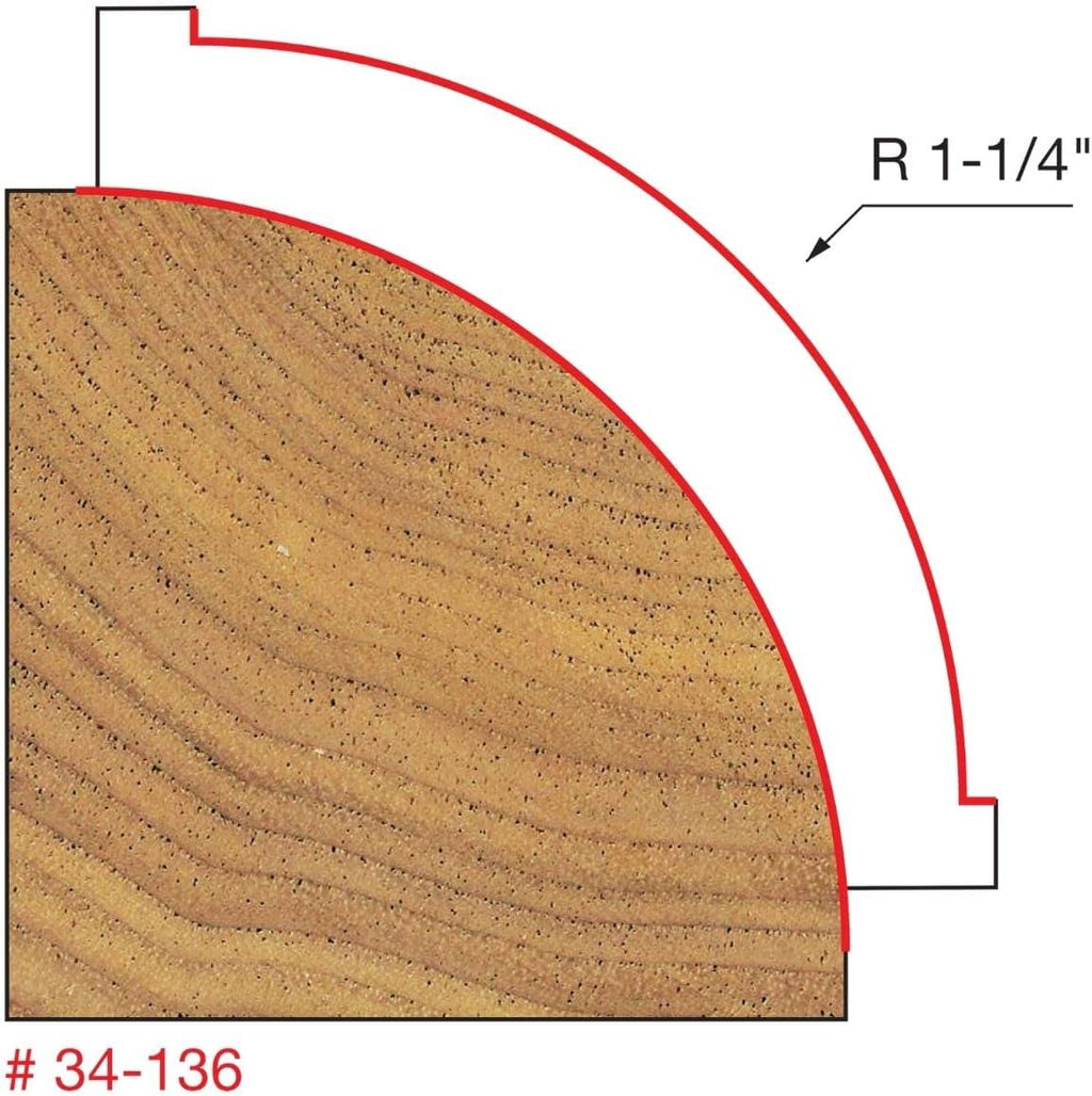 Freud Quadra-Cut Rounding Over Router Bit with Perma-Shield Coating for Maximum Durability - Ideal for Moldings & Beading, 1-1/4' Radius, 1/2' Shank, 4 Cutters - 34-136