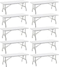 BTEXPERT Set of 10, Fold-in-Half Folding Utility Table 6 Feet 72' x 29.5' Lightweight Portable Carrying Handle Indoor Outdoor Picnic Camping Office Home Party Wedding Event White