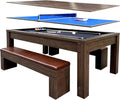 8ft Dining Pool Table Combo with Game Accessories, 3-in-1 Multi-Functional Game Table with Ping Pong & Dining Top & 2 Benches, for Play & Dining