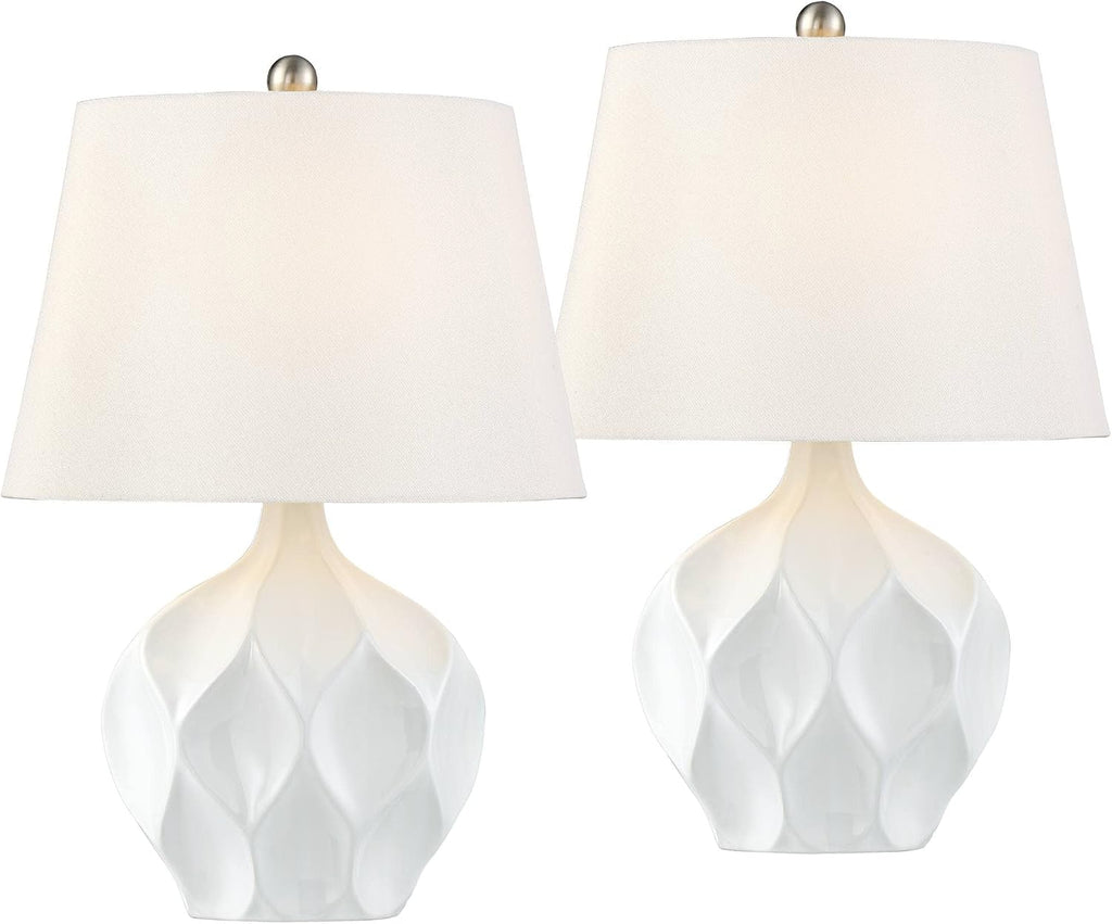 360 Lighting Dobbs 22 1/2' High Small Mid Century Modern Accent Table Lamps Set of 2 White Ceramic Living Room Bedroom Bedside Nightstand House Office Kitchen Entryway Console Fabric Shade