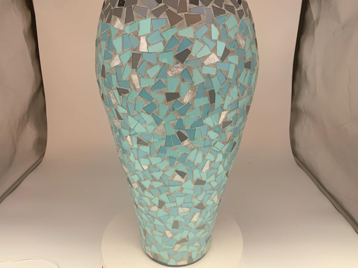 Floor Vase, 24 Inch Mosaic Vase – Tall Cylinder Made of Terracotta with Sky Blue and Teal Glass Mosaic Pieces – Handcrafted Decorative Home Décor Accent Piece for Bedroom, Living Room, Office