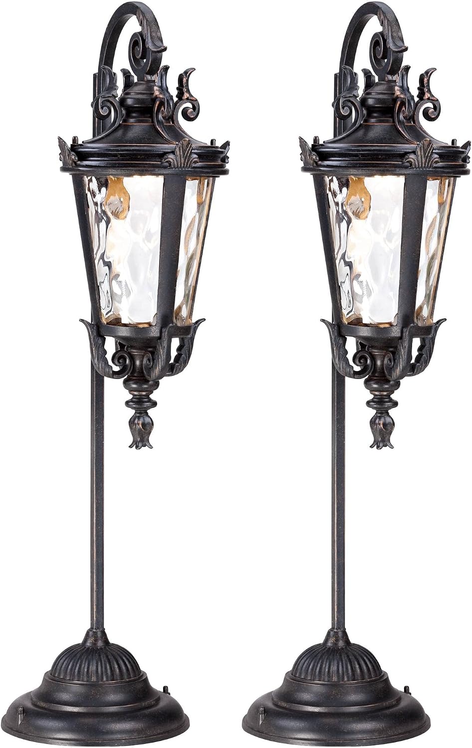 John Timberland Casa Marseille 35' High Traditional Outdoor Landscape Path Lights Porch House Exterior Outside Set of 2 LED Bulb Weatherproof Brown Bronze Finish Metal Clear Hammered Glass Shade