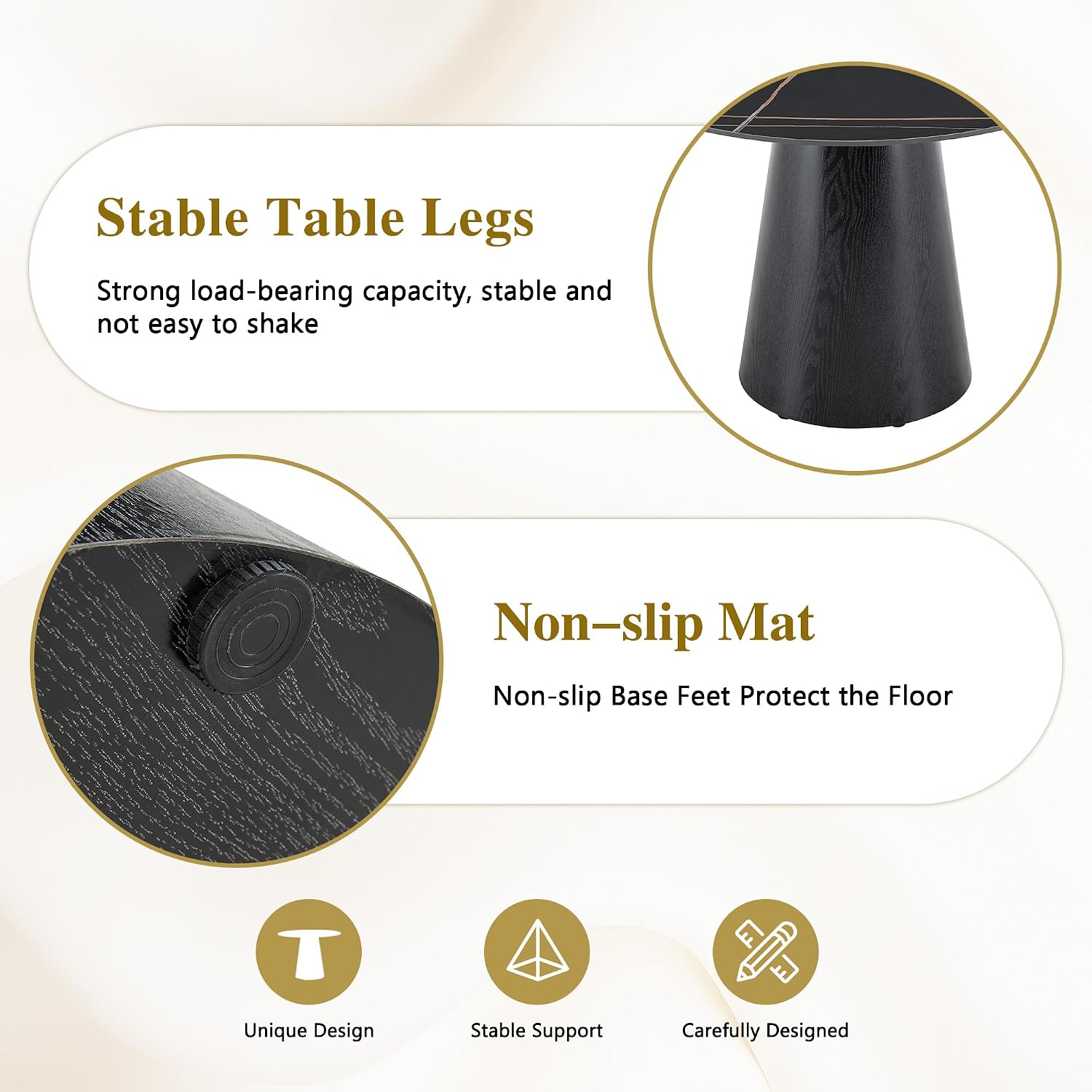 Faux Marble Round Dining Table for 4-6, 42' Modern Round Kitchen Table with Sintered Stone Top and Wood Stable Pedestal for Apartment,Restaurant,Small Space (Black