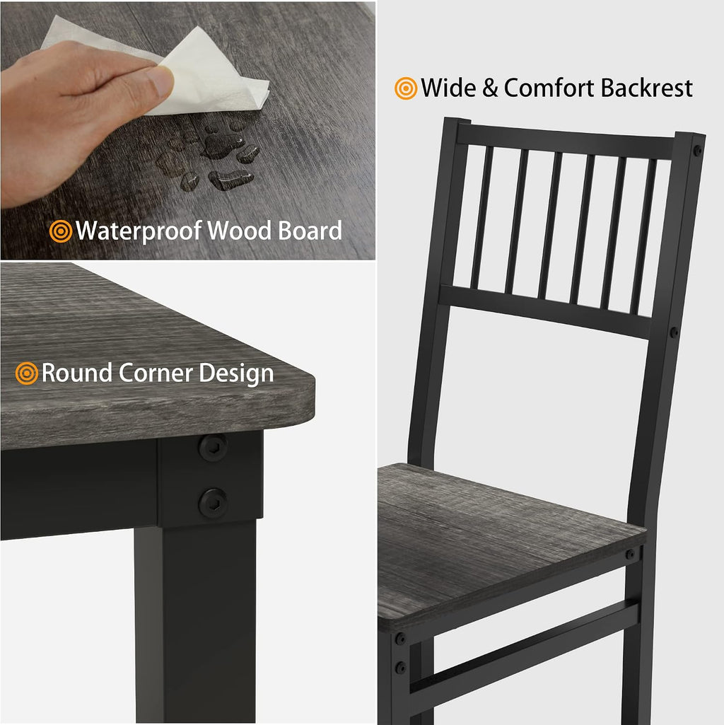 Teraves Dining Table Set for 4/Computer Desk,Kitchen Table with 2 Chairs and a Bench,Table and Chairs Dining Set 4 Piece Set for Dining Room (Black Oak+Black Frame, 110CM)