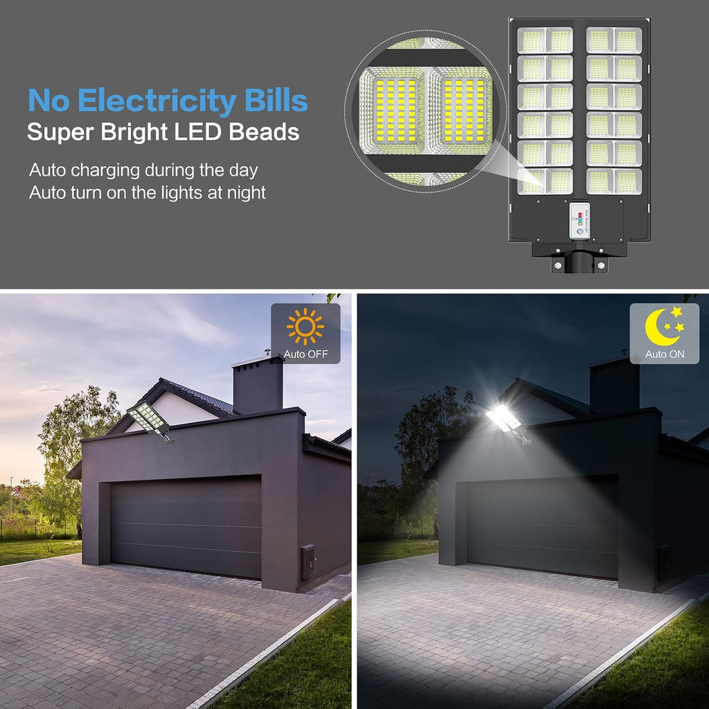 Deepn 8000W Solar Street Light, 480000 Lumens Dusk to Dawn LED Flood Lights Outdoor Motion Sensor, IP66 Waterproof Commercial Grade Solar Outdoor Lights with Remote Control for Parking Lot, 2 Pack