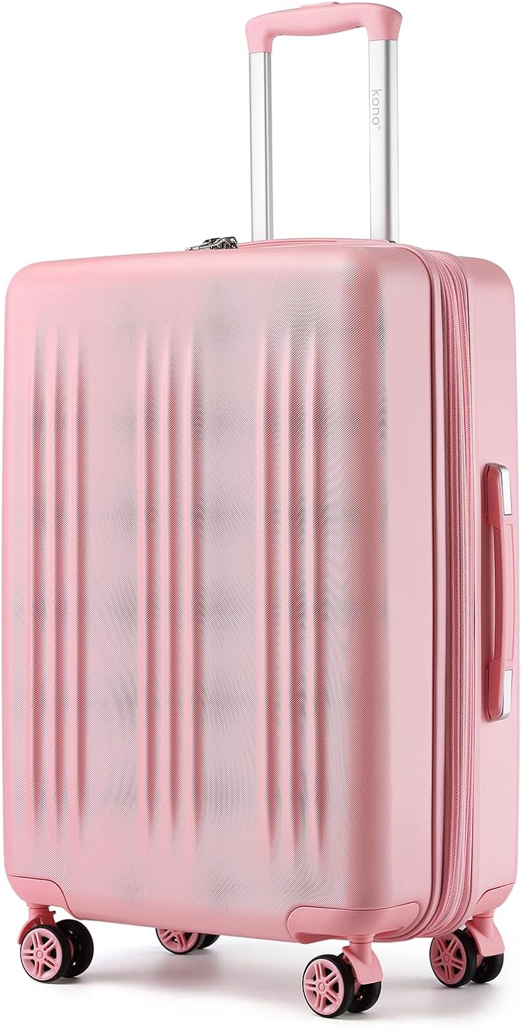 Kono Lightweight 28 Inch Expandable Luggage with Quiet Spinner Wheels TSA Lock, Scratch and Drop Resistant PC+ABS Hardside Durable Large Checked Suitcase, Pink