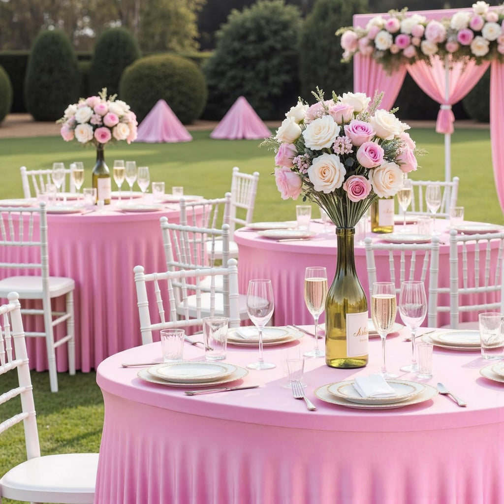 6 Pack Pink Round Tablecloth, Fitted Table Cloths for 6 foot Round Tables, Washable 132 Inch Table Skirt for Wedding Birthday Photography Themed Parties Banquet Holidays Pink Party Decorations