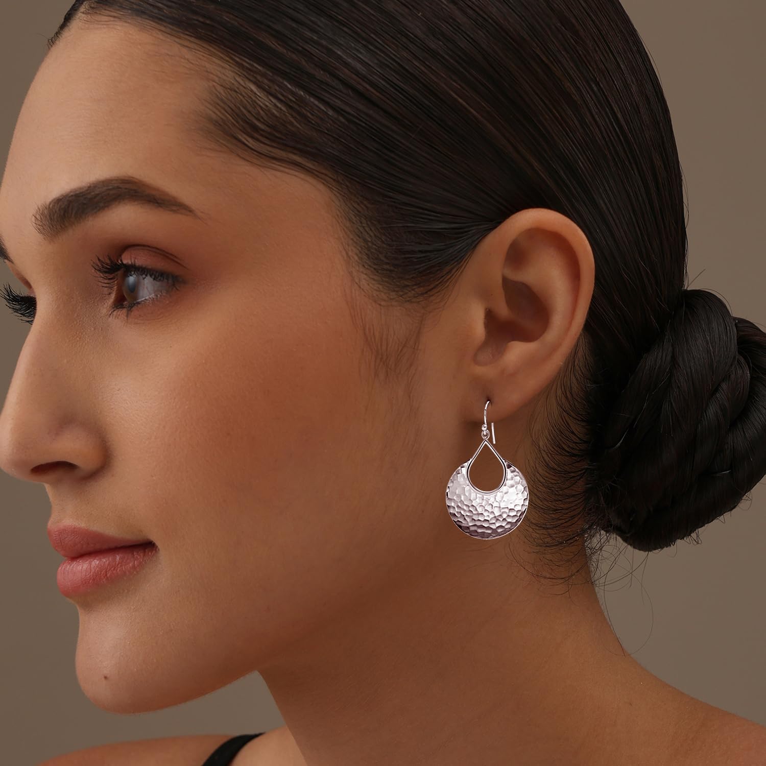 LeCalla 925 Sterling Silver Handmade Pendant Necklace Earrings | Set of 2 Pair Hammered Crescent Drop Earrings and Necklace