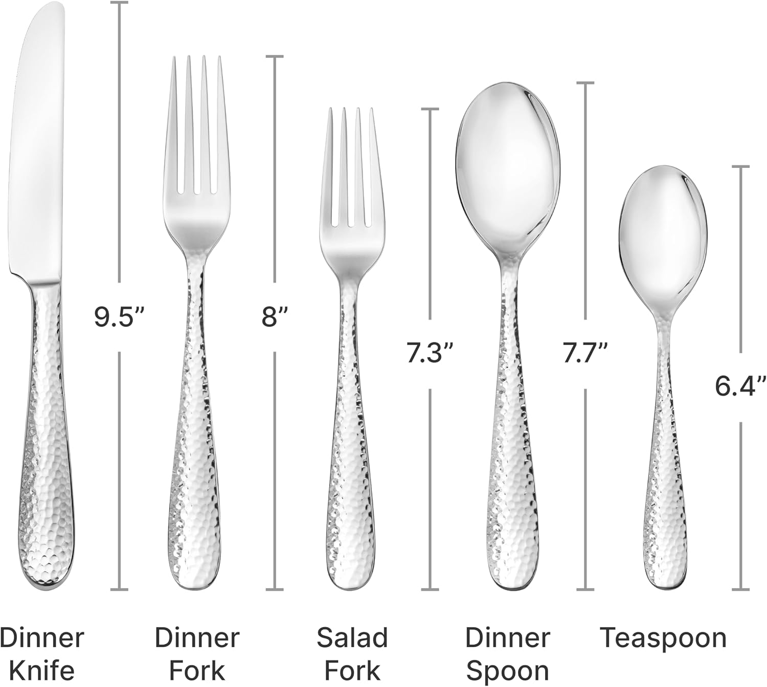 Hudson Essentials Premium 60 Piece Hammered Silverware Set, 18/10 Stainless Steel, Fine Flatware Service for 12 - Dishwasher Safe Bergamo Cutlery