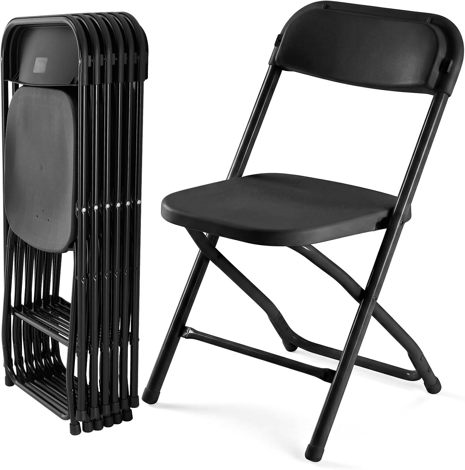 DUMOS Folding Chairs Sets of 6, 330lbs Plastic Stackable Portable Patio Dining Sets, Fold Up for Indoor Outdoor, Camping, Garden, Party, Meeting (Black)