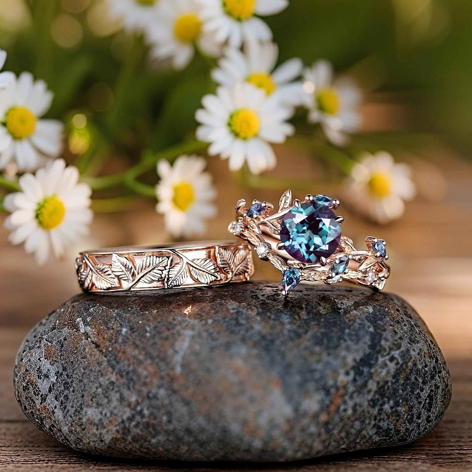 SISGEM Moissanite Couple Rings Set, 10K 14K 18K Solid Gold Moissanite Wedding Rings for Him And Her, Vintage Leaf/Branch Wedding Bands Matching Couple Rings Anniversary Jewelry Gift for Women And Men