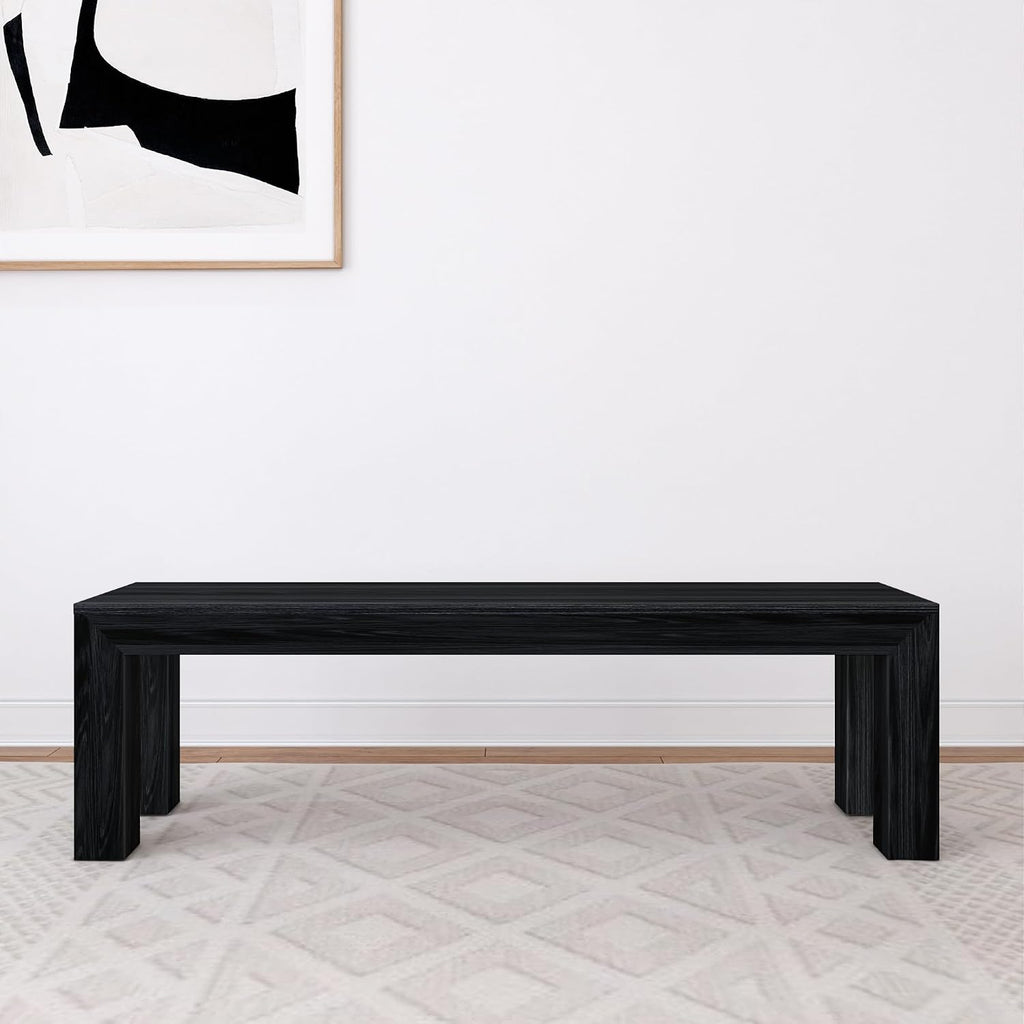 Plank+Beam 60 Inch Dining Bench for Dining Room, Bench for 72 Inch Table Kitchen Dining Seat, Wooden Outdoor Bench, Solid Wood Entryway Bench, Black Wirebrush
