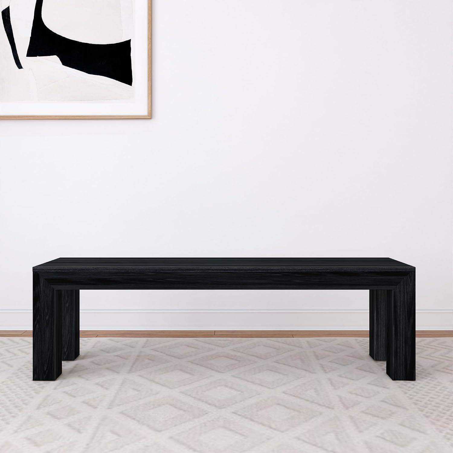 Plank+Beam 60 Inch Dining Bench for Dining Room, Bench for 72 Inch Table Kitchen Dining Seat, Wooden Outdoor Bench, Solid Wood Entryway Bench, Black Wirebrush