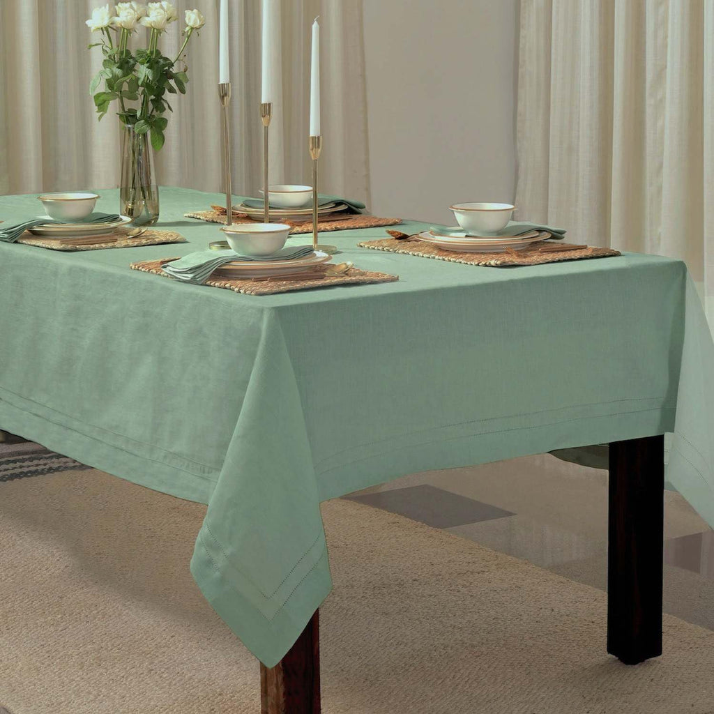 BLUE FLOWER CO Premium 100% Pure Linen Tablecloth 70'x120' Rectangle, Double Hemstitched Table Cover for Dinner, Parties, Eco-Friendly, Fall & Winter Table Décor - Sage Green