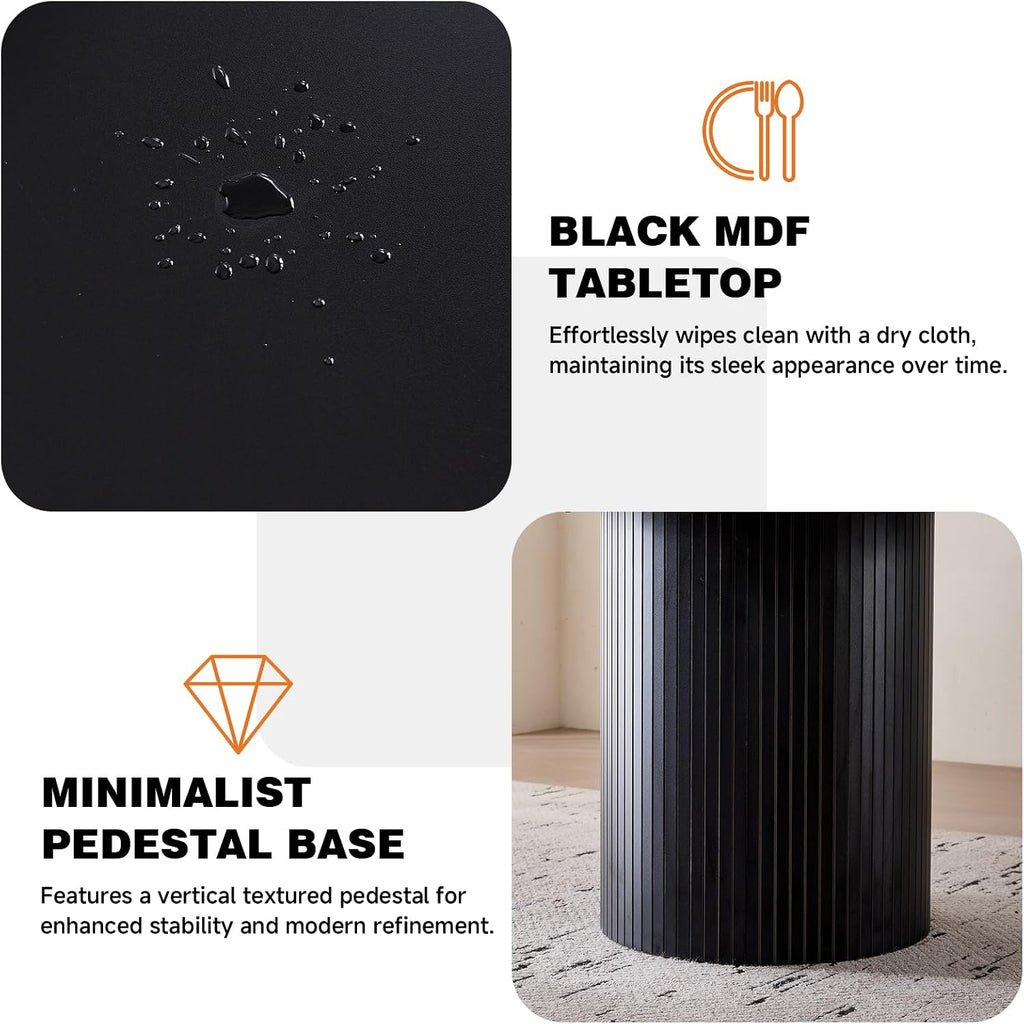 47' Round Dining Table for 4, Black Modern Kitchen Table Circle Pedestal Dinner Table, φ47.2 x H 29.5'