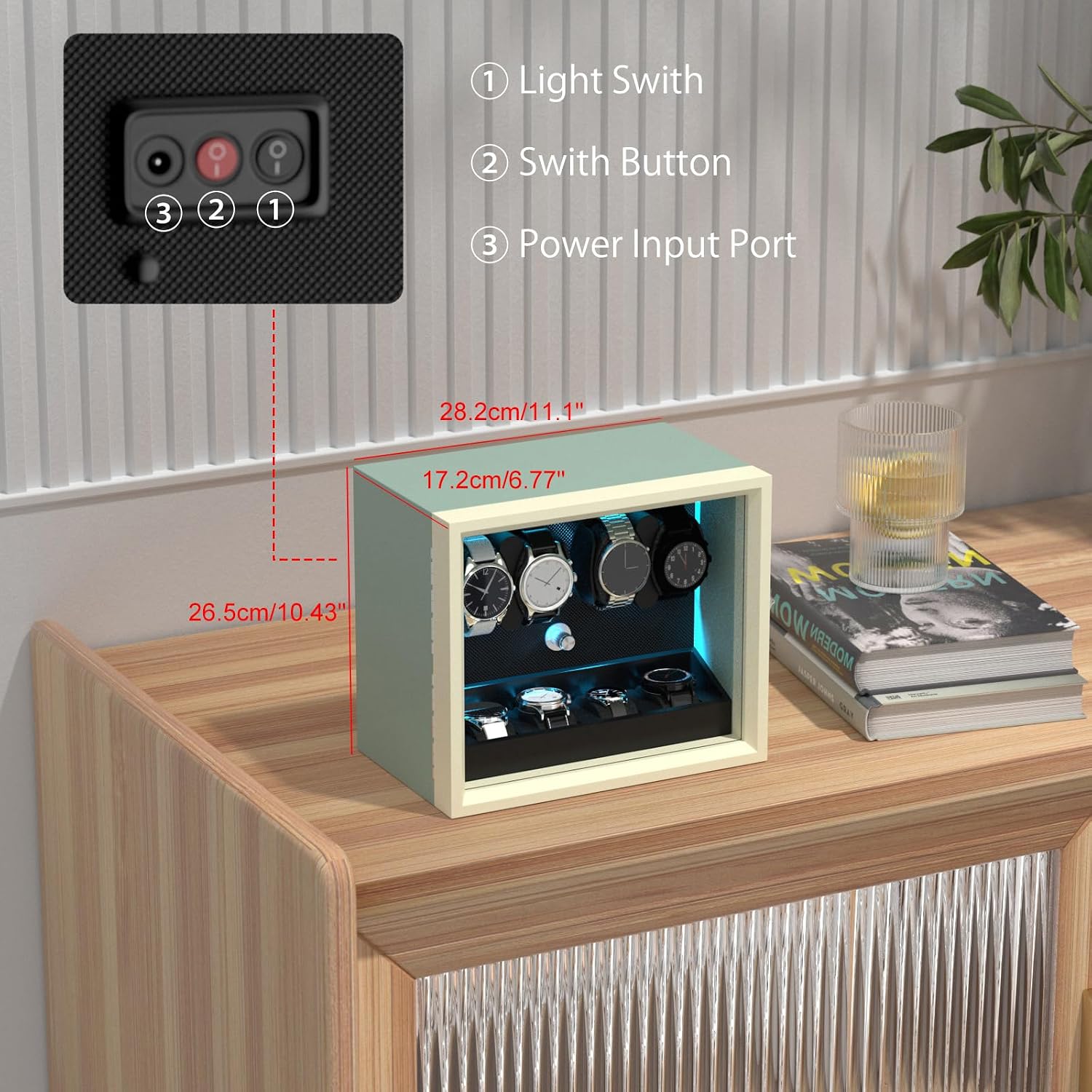 XTELARY Lockable Automatic Watch Winder - 4/6/8/12 Watch Storage, 4 Rotation Modes, Quiet Motor, Backlight