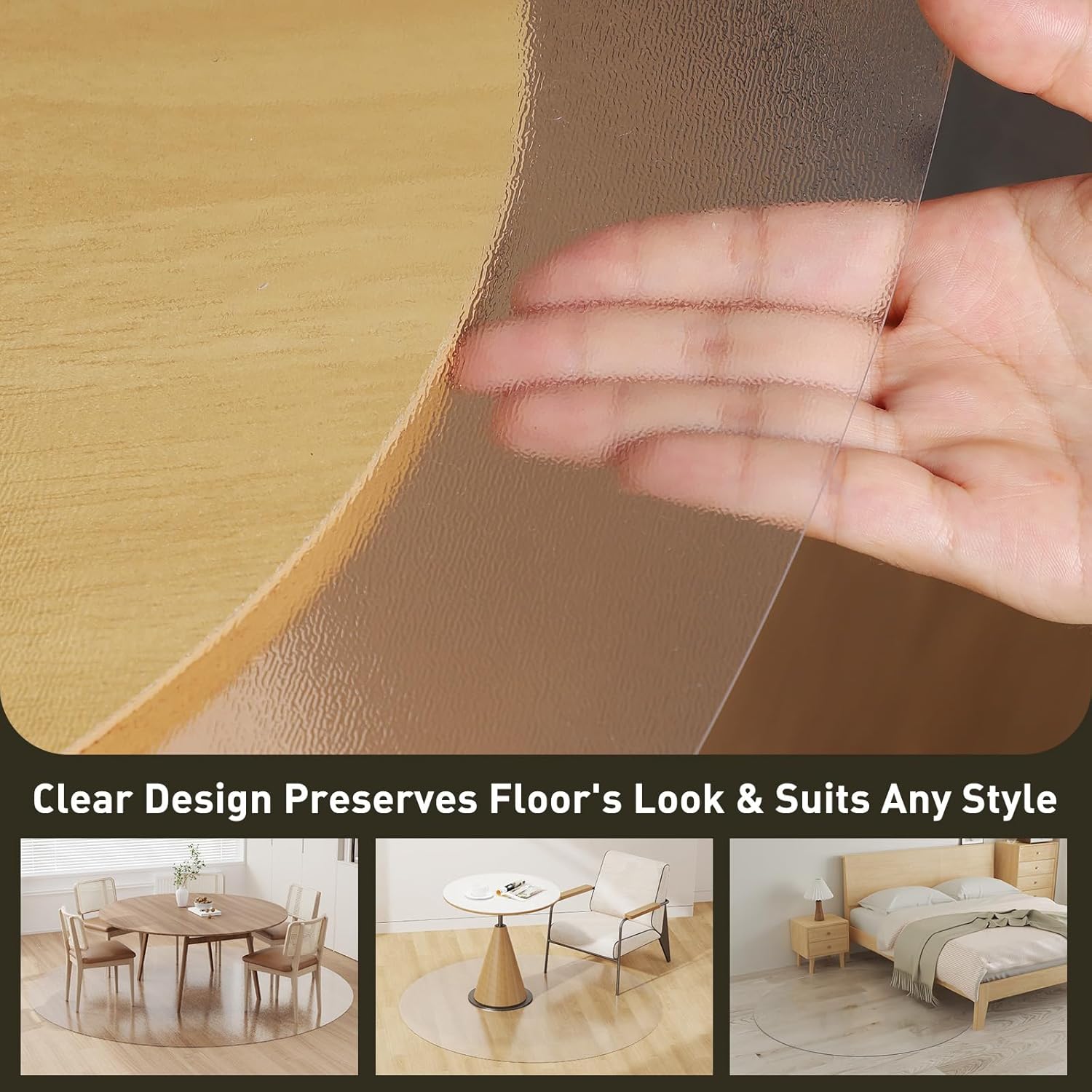 Clear Plastic Area Mat for Under Dining Table, 8ft Round No Slip Waterproof Vinyl Area Rug for Home, Anti-Spill Hard Floor Protector Cover, Splat Mat for Under High Chair, Easy Clean Floor Mat