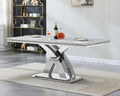 68' Luxury Rectangular Marble Dining Table for 4 to 6, White Faux Marble Kitchen Table with Silver X Shape Stainless Steel Pedestal, Modern Kitchen Dining Room Table for Breakfast Dinette Dinner Party