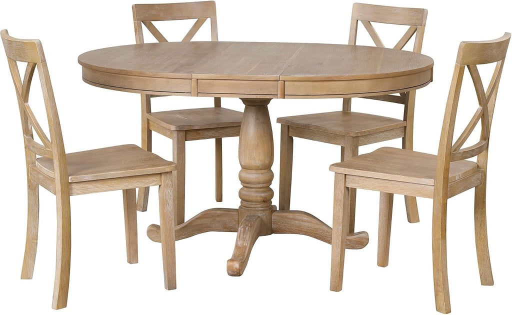 Harper & Bright Designs Modern Dining Table Set for 4,Round Table and 4 Kitchen Room Chairs,5 Piece Kitchen Table Set for Dining Room,Dinette,Breakfast Nook,Natural Wood Wash