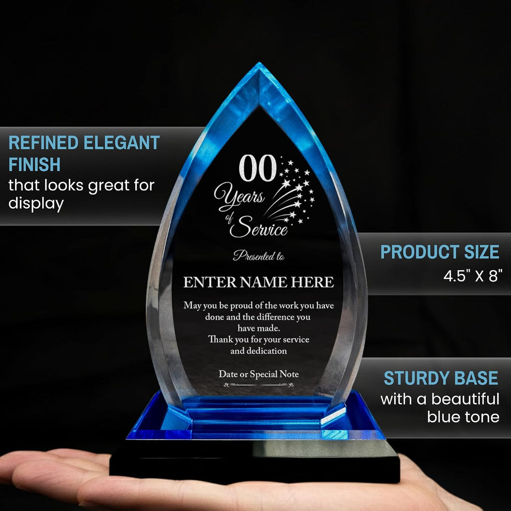 Personalized Acrylic Retirement Gifts For Men and Women, Laser Engraved Custom Trophy for Service Recognition, Years Of Service Retirement Trophy Award for Boss, Employee, Teacher (Blue Oval)