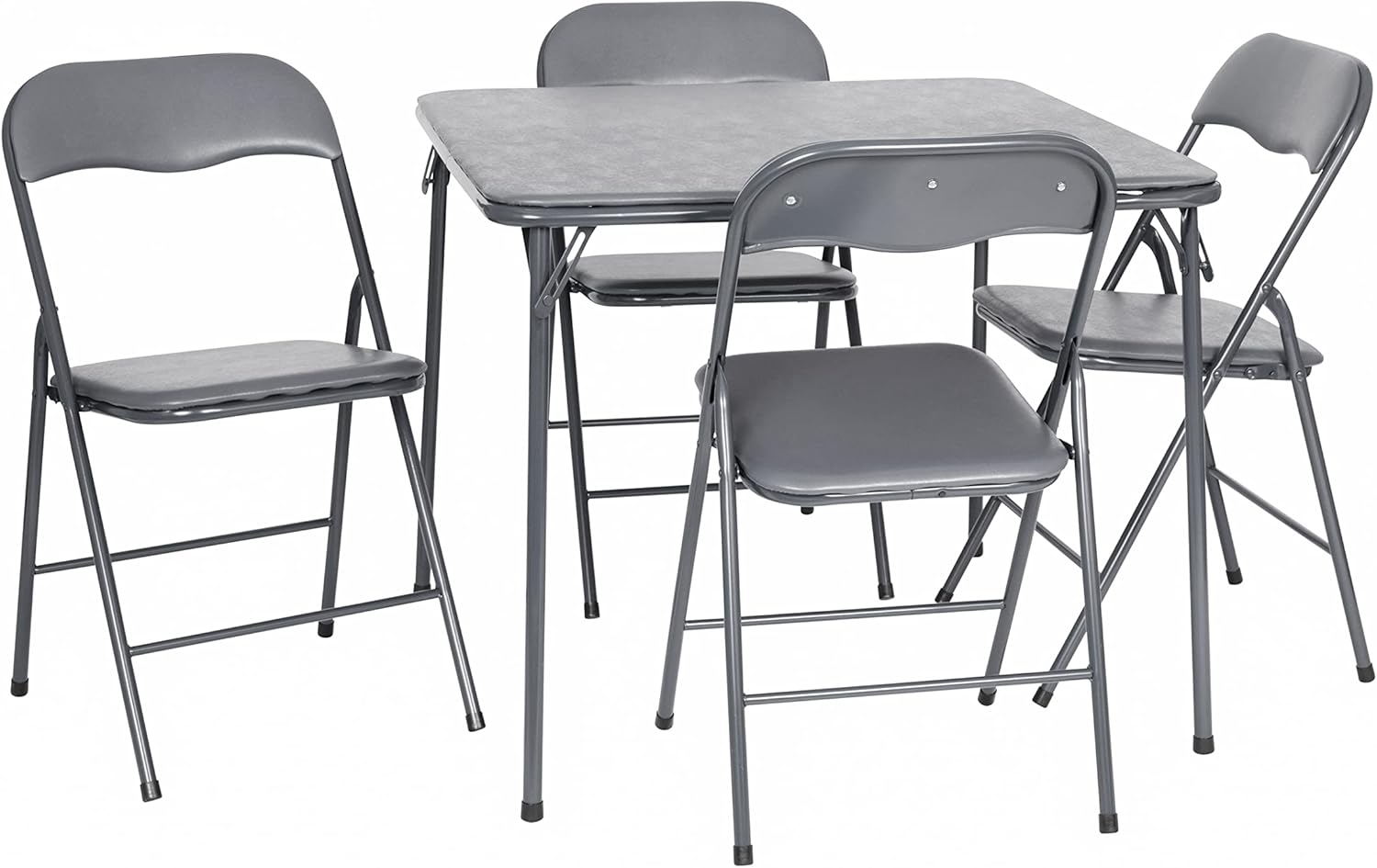 EMMA + OLIVER 5-Piece Multipurpose Folding Card Table and Chairs Set for 4 Players, Padded Top Portable Square Folding Table and Chairs Set, Gray