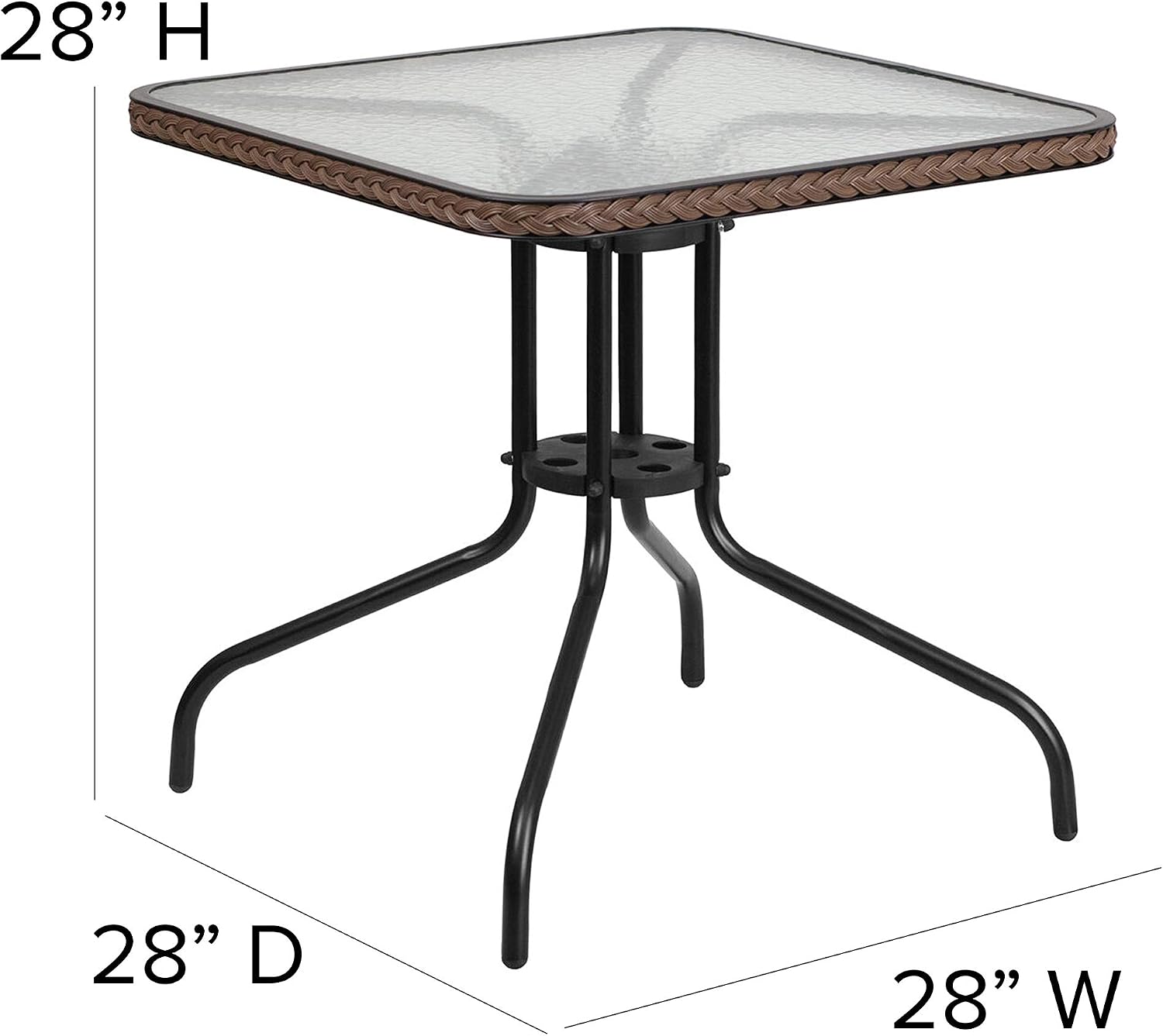 Flash Furniture Lila 3-Piece 28' Square Indoor/Outdoor Patio Table and Chairs Set, Glass Metal Bistro Table and 2 Stacking Rattan Chairs, Brown