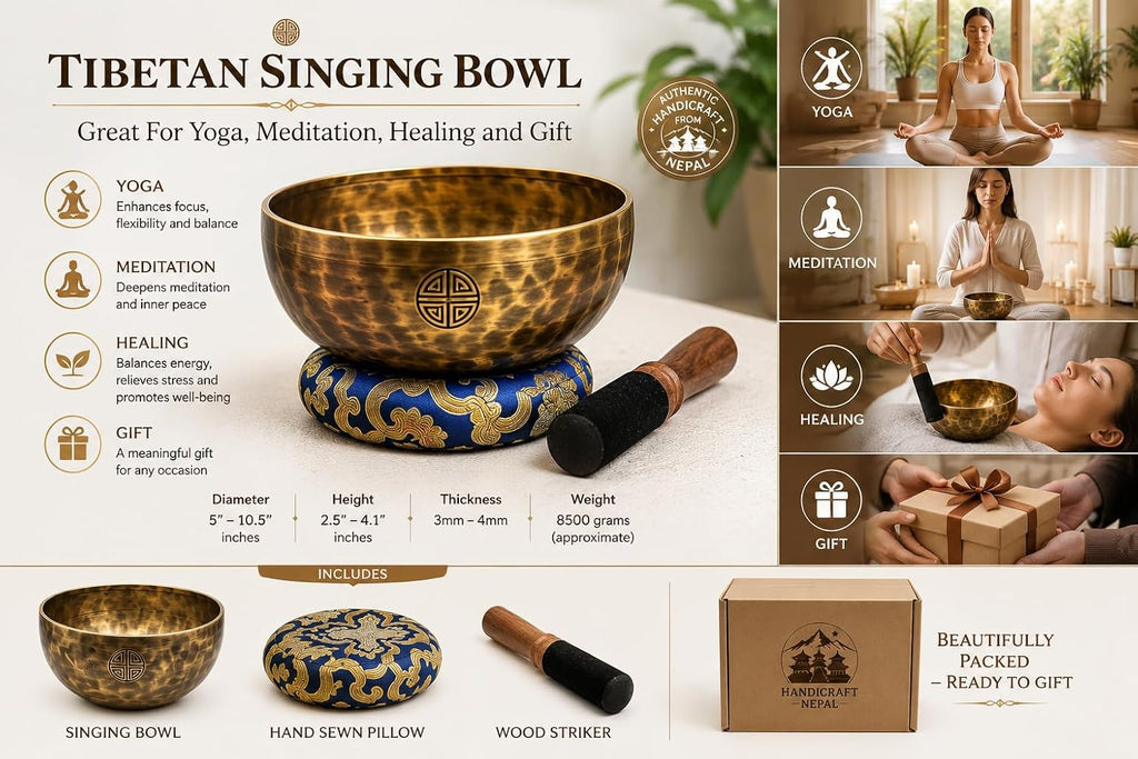 Chakra Healing Tibetan Singing Bowl - Set of 7 - Hand Hammered Tibetan Meditation Singing Bowl Nepal