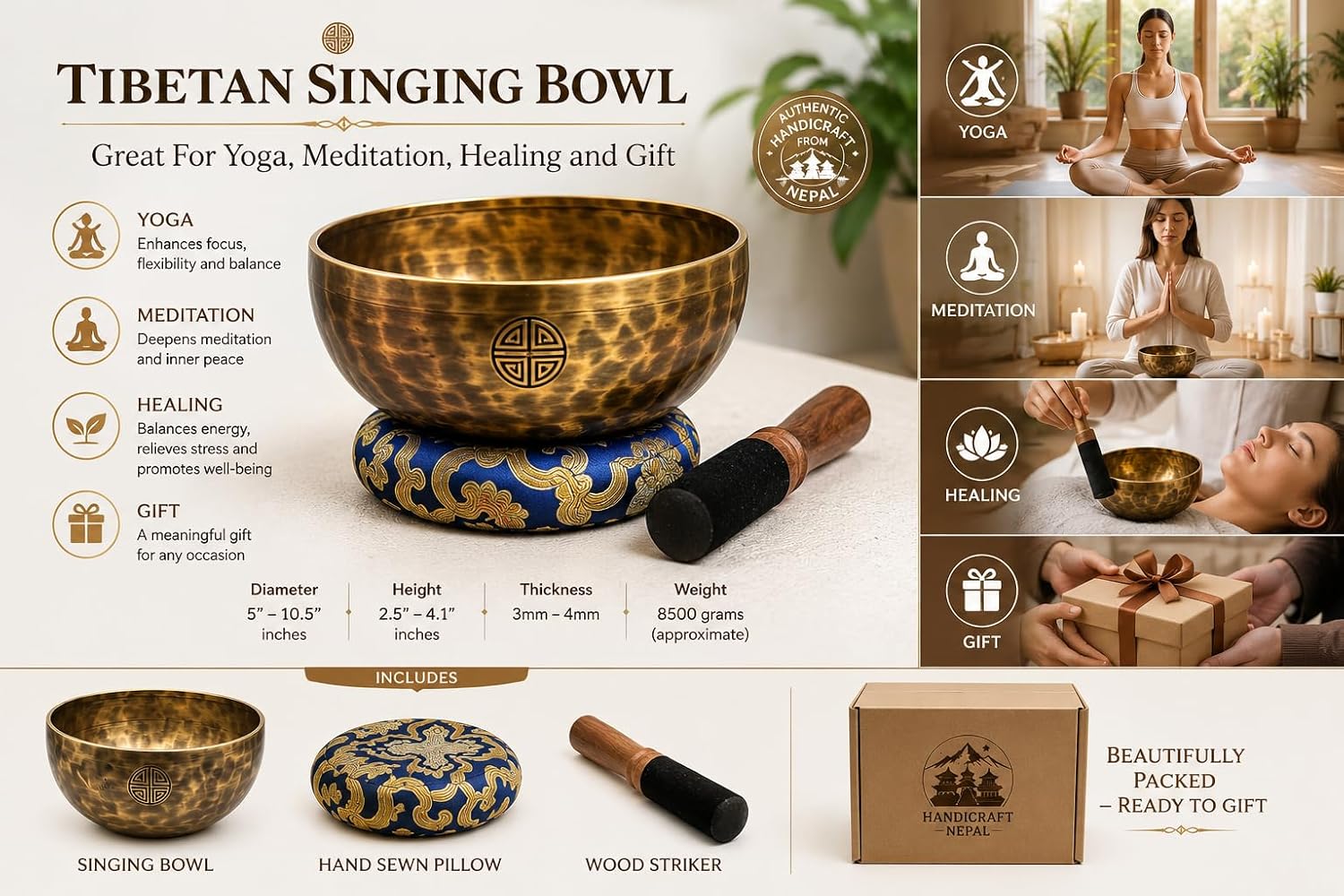 Chakra Healing Tibetan Singing Bowl - Set of 7 - Hand Hammered Tibetan Meditation Singing Bowl Nepal