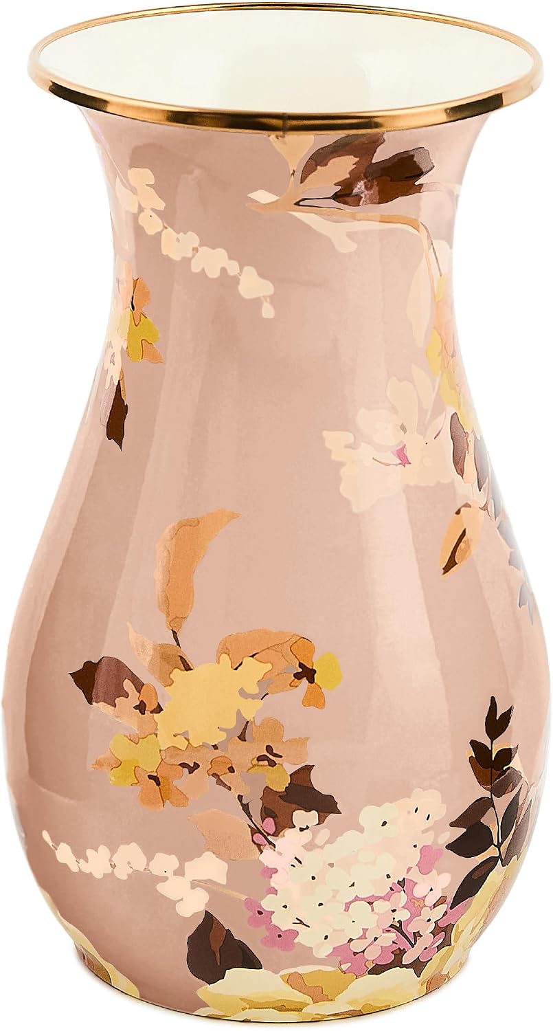 MACKENZIE-CHILDS Tall Enamel Vase, Unique Flower-Vase Decor for Living Room, Wild Rose Mauve
