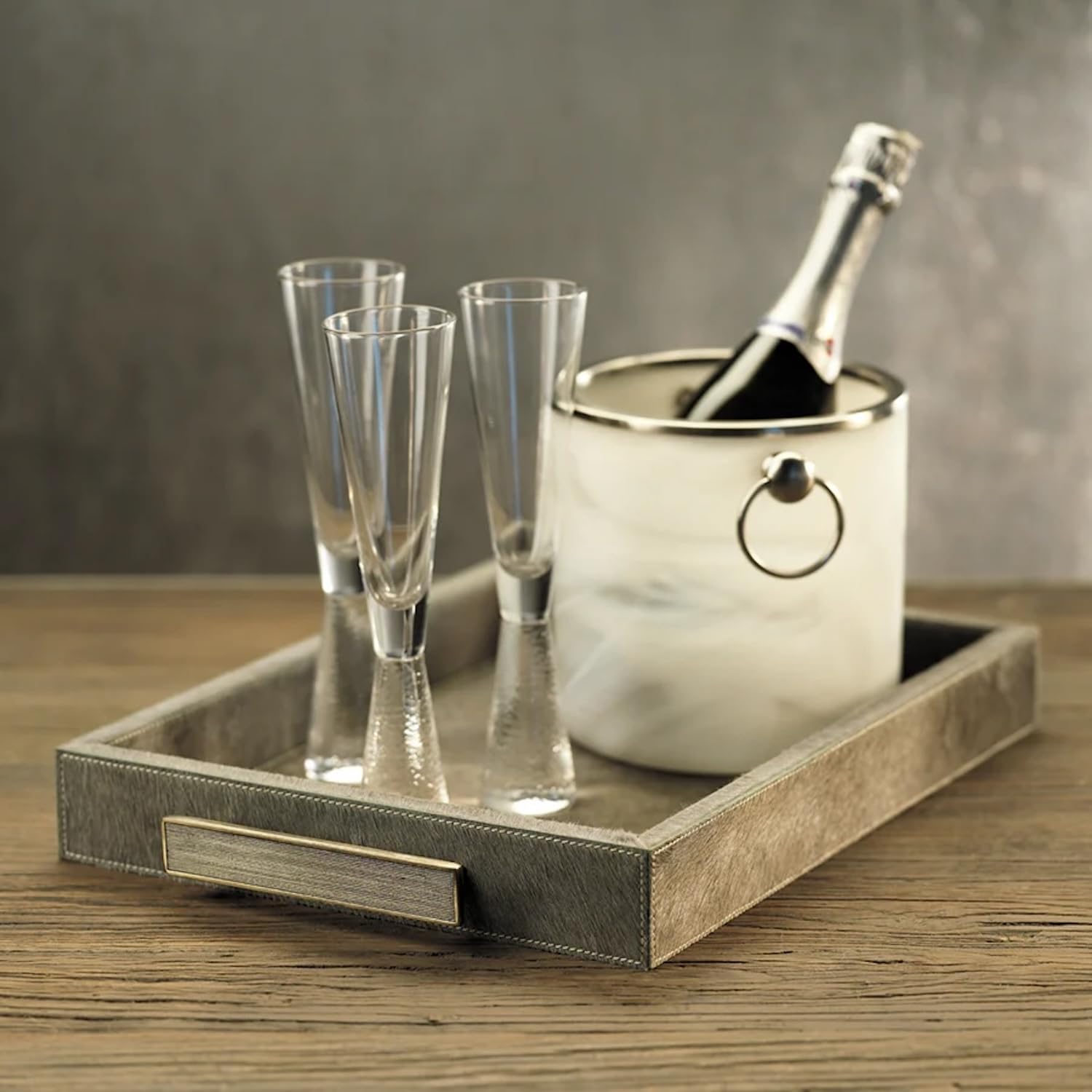 Zodax Livogno Glassware or Stemware on Hammered Stem - Set of 4 (Champagne)