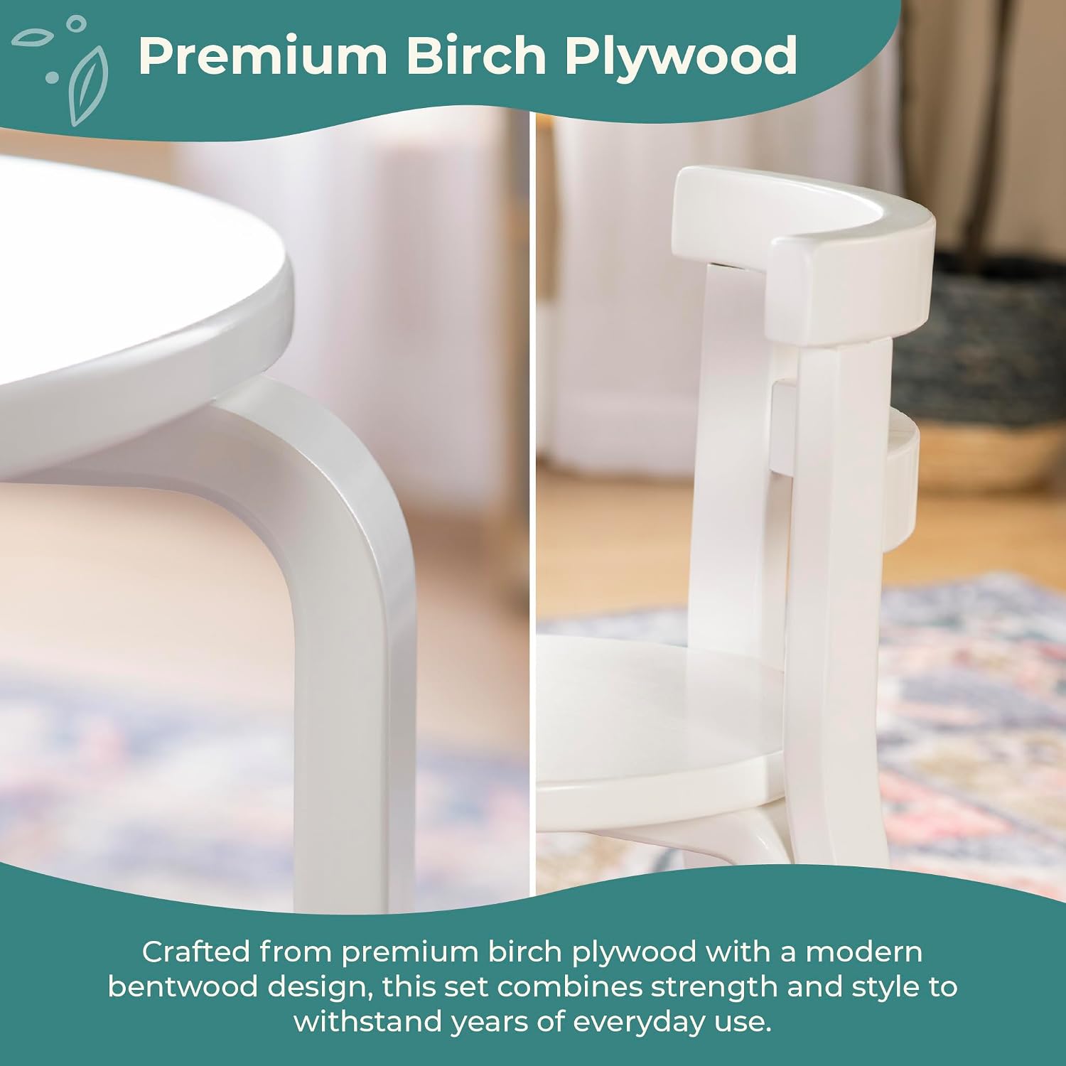 Guidecraft Nordic Table and Chair Set-White: Wood Round Table for Kids w/ 4 Chairs, Kids Furniture for Playroom & Bedroom | Classroom & Daycare Montessori Toddler Activity Desk for Crafting & Writing