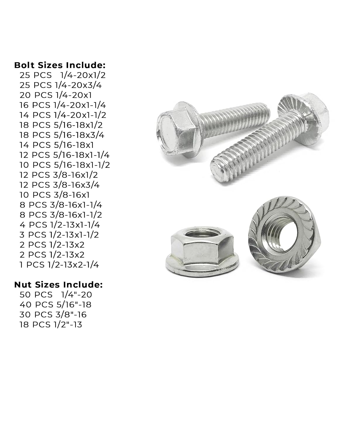 Stainless Steel Serrated Hex Flange Bolts Screws & Flange Nut Assortment Kit - 371 Pieces!