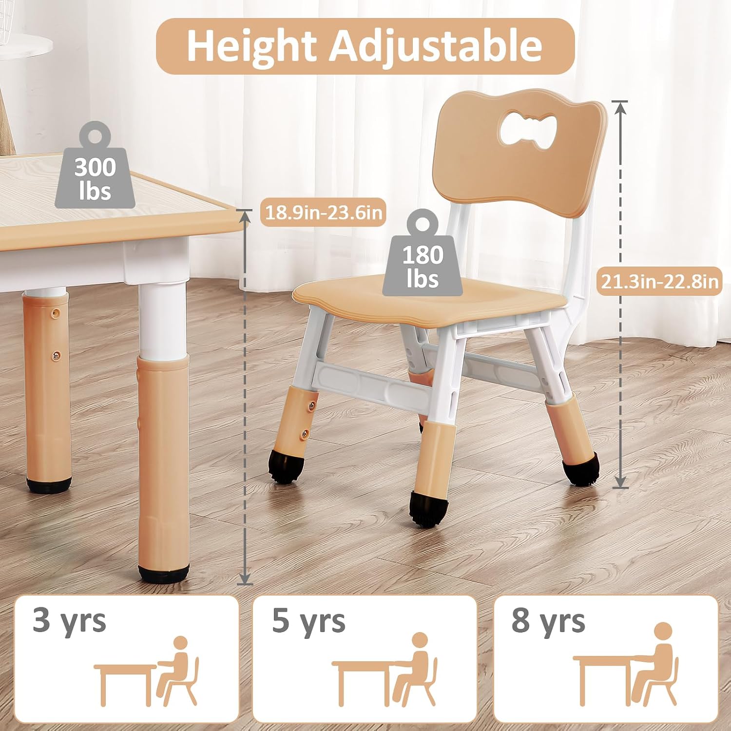 GarveeHome Kids Table and Chairs Set, Height Adjustable Desk for Ages 2-10,Arts & Crafts Table,Graffiti Desktop, Non-Slip Legs, Max 300lbs, Children Multi-Activity Table for Classrooms,Daycares,Home