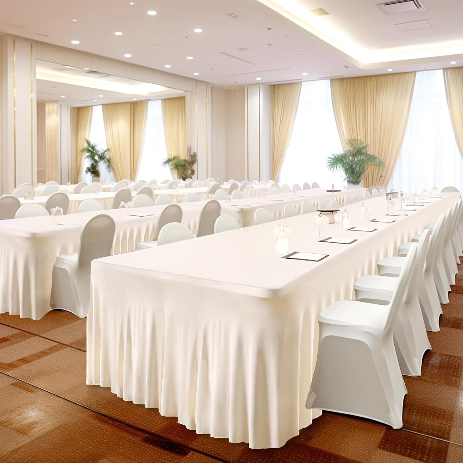 Shillance Ivory Spandex Table Covers 8ft, 6 Packs Fitted Table Covers for 8 Foot Tables Stretch Spandex Table Skirts Rectangle Tables for Event, Wedding, Banquet & Parties