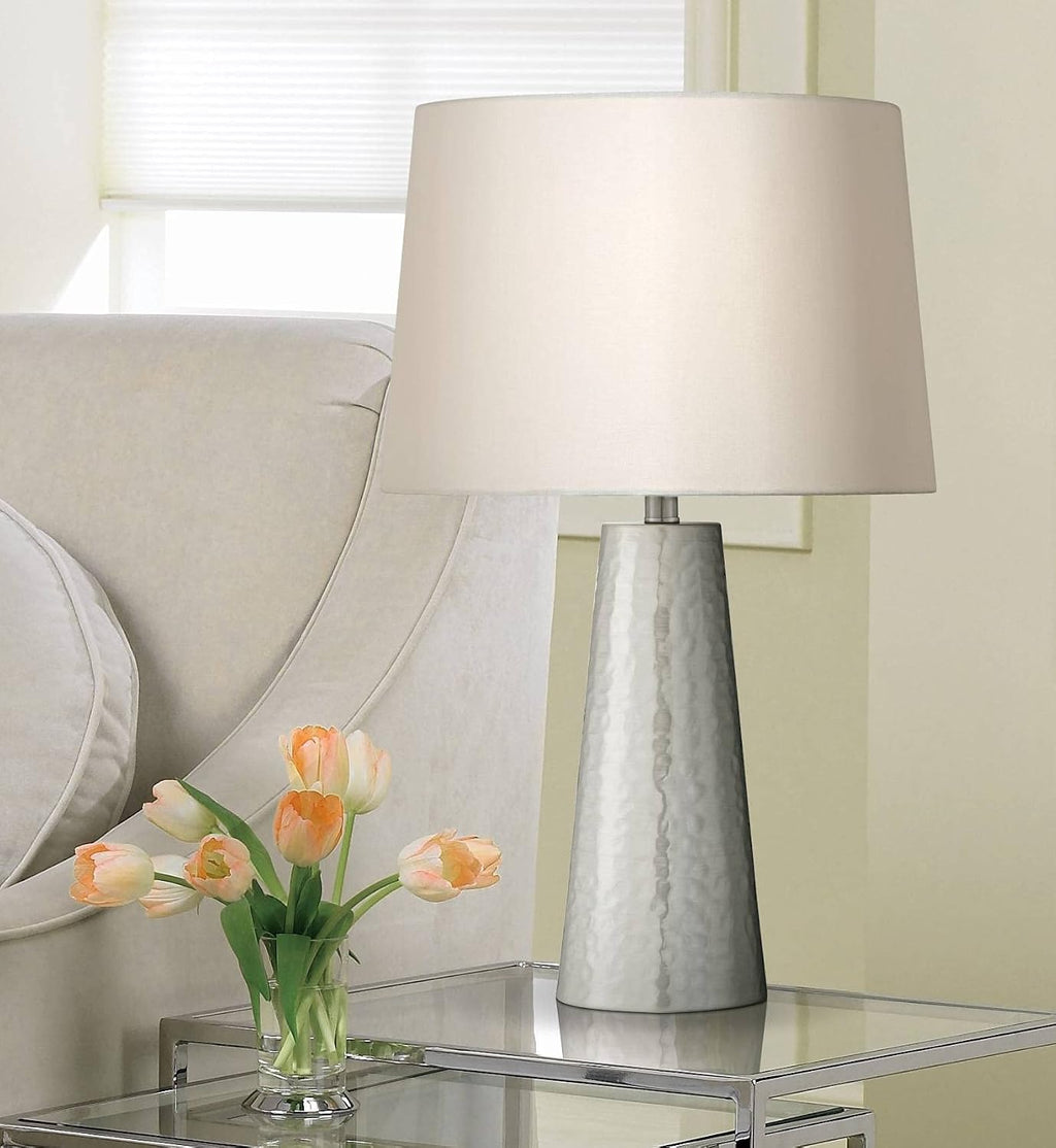 360 Lighting 27 1/2' Tall Cylinder Modern Table Lamps Set of 2 Silver Leaf Finish Hammered Metal Fabric Off-White Shade Living Room Bedroom Bedside Nightstand House Office Home Reading Kitchen