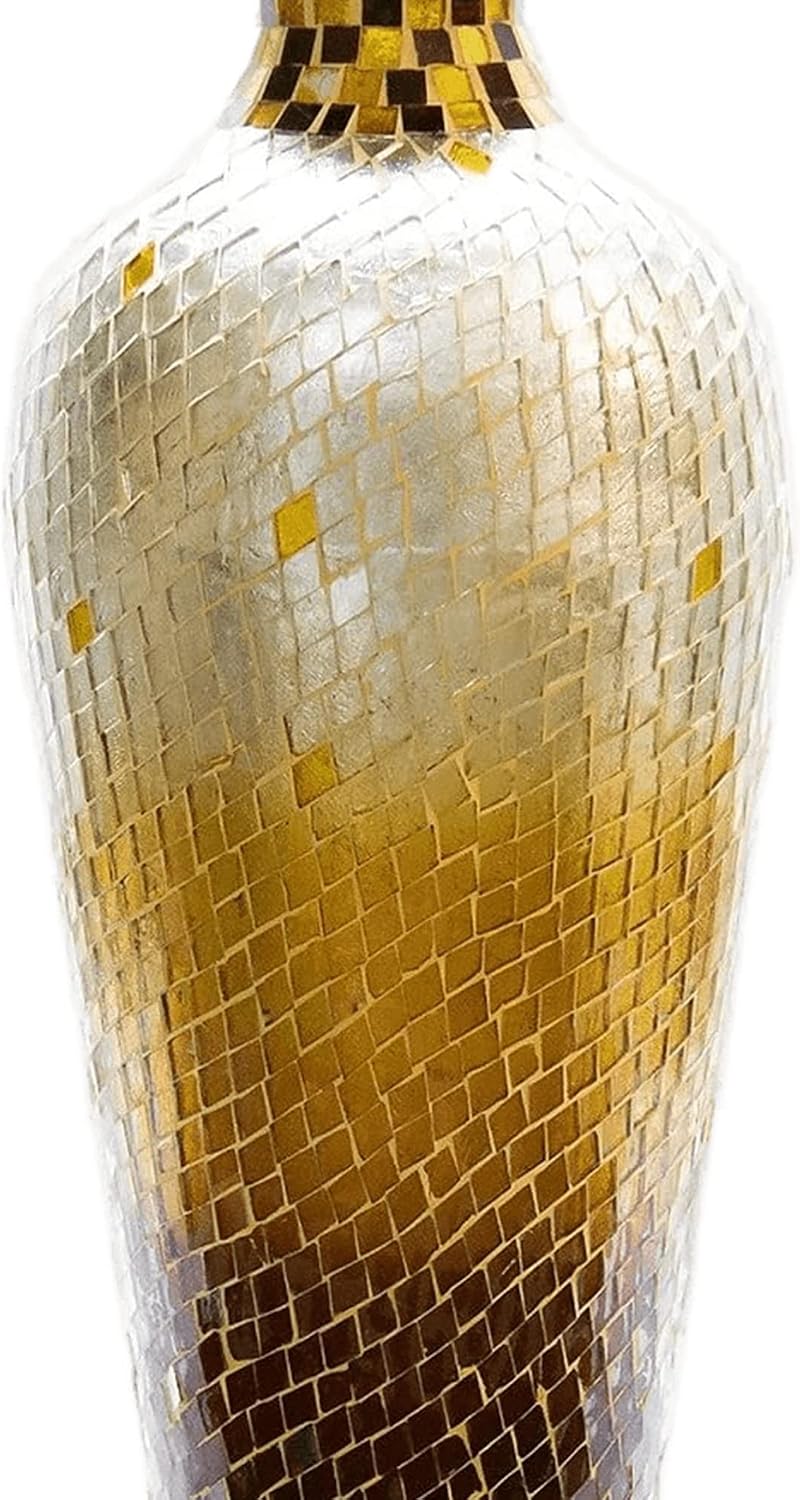 20' Amphora Nouveau Moorish Vase – Chocolate Pearl Ombre Iron Glass Mosaic Overlay | Handmade Metal Floor Vase for Home Decoration, Centerpiece, Living Room, Tabletop & Bedroom