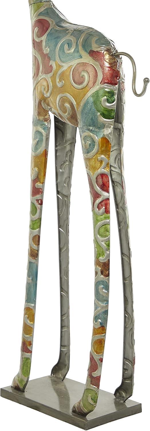 Deco 79 Metal Giraffe Decorative Sculpture Indoor Outdoor Tall Home Decor Statue with Detailed Embossed Scrollwork, Accent Figurine 17' x 7' x 73', Multi Colored