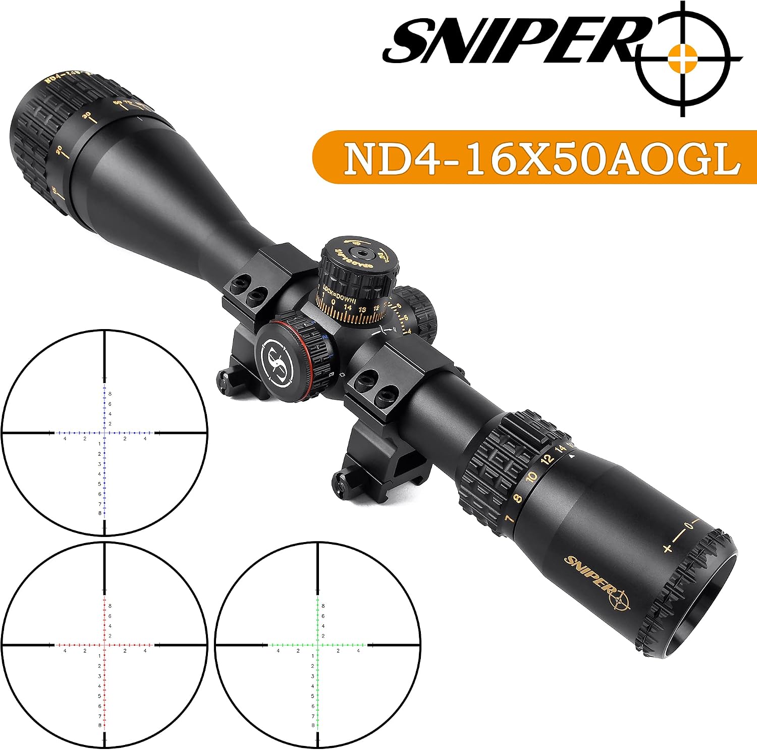 Rifle Scope 6-24x50 / 4-16x50 Red/Green/Blue llluminate Reticle AO Hunting Scope