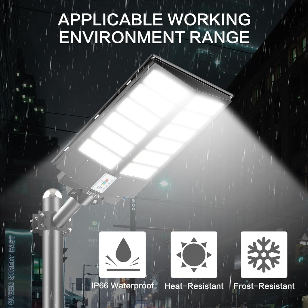 Deepn 8000W Solar Street Light, 480000 Lumens Dusk to Dawn LED Flood Lights Outdoor Motion Sensor, IP66 Waterproof Commercial Grade Solar Outdoor Lights with Remote Control for Parking Lot, 2 Pack