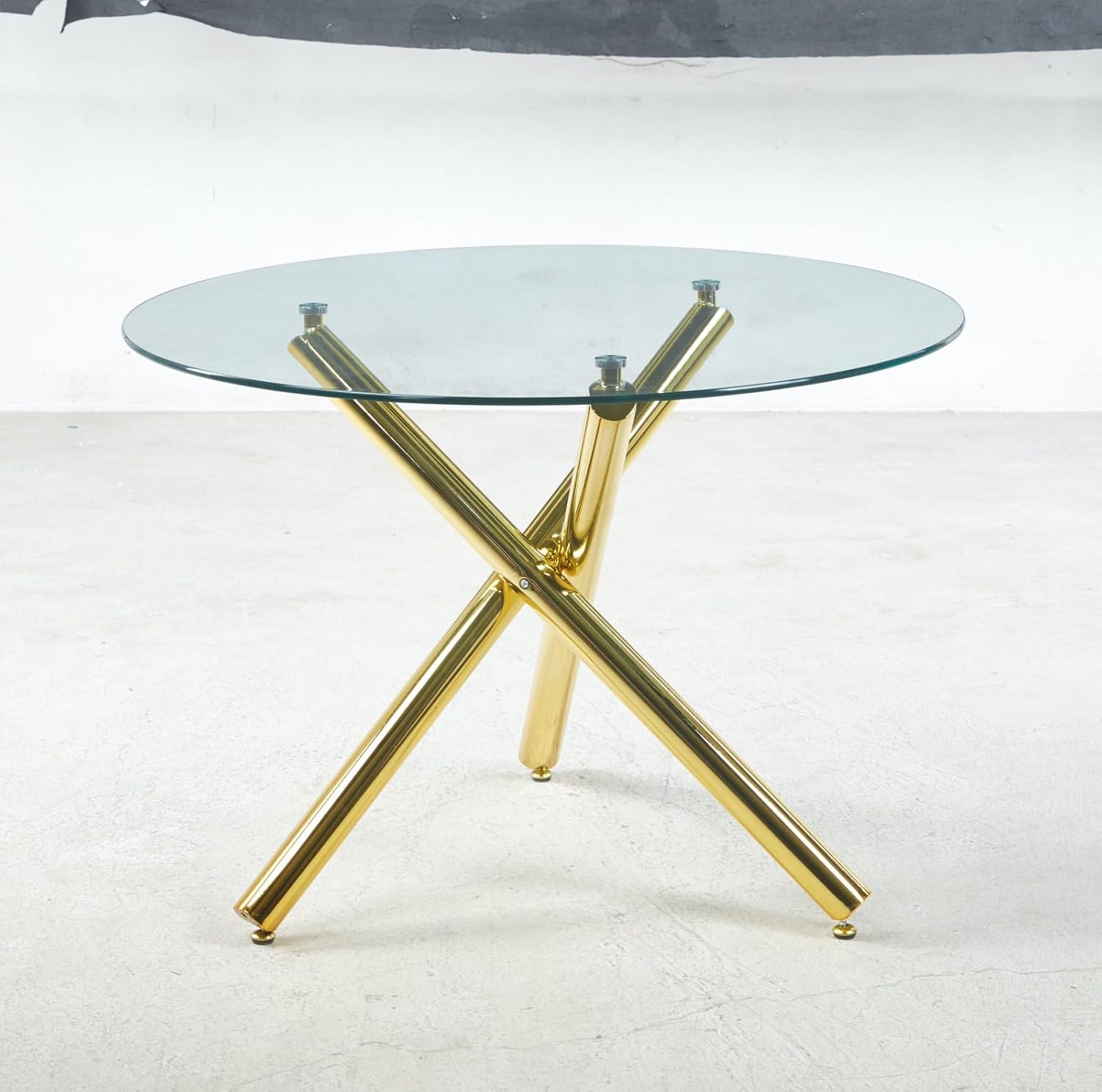 Round Glass Dining Table,Glass Dining Room Table with Metal Legs, Modern Style Glass Kitchen Table for Home, Kitchen, Dining Room