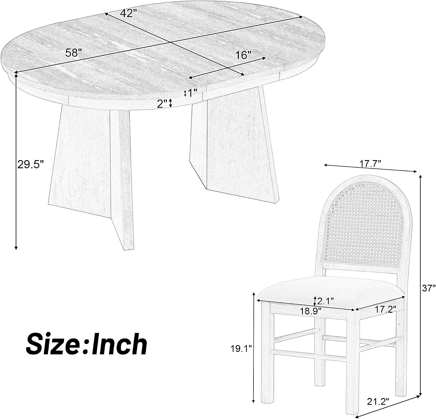 Merax Extendable Round Dining Table Set for 4, Wooden Construction with Upholstered Chairs with Rattan Backrests, Retro Style for Kitchen, Indoor Use, Natural