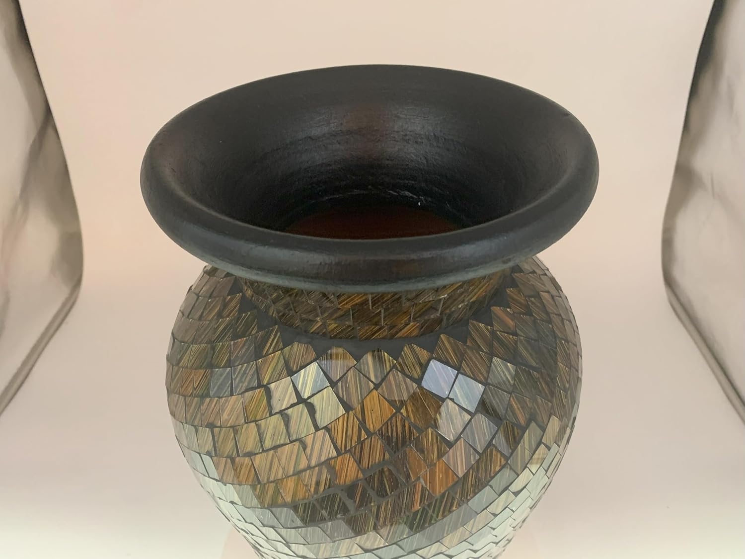 Floor Vase, 18 Inch Mosaic Vase – Tall Cylinder Made of Terracotta with Brown, Black, and Olive Green Glass Mosaic Pieces – Handcrafted Decorative Home Décor Accent Piece for Bedroom, Office