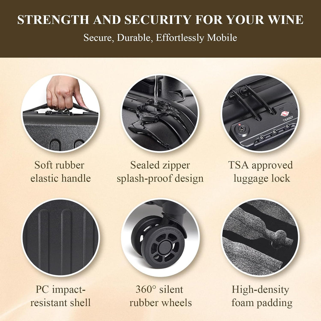 wine luggage 6-Bottle Airline Approved Wine Suitcase, TSA-Friendly Carry-On Luggage with Shockproof Foam | Compact, Lightweight Hard Shell Travel Case for Secure Airplane Transport (6 bottles)
