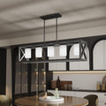 Black White Dining Room Light Fixture - 5 Light Rectangle Light Fixtures with Milk White Glass Shade & Adjustable Height & Thickened Metal Dining Table Lights Fixture Chandeliers for DiningRoom