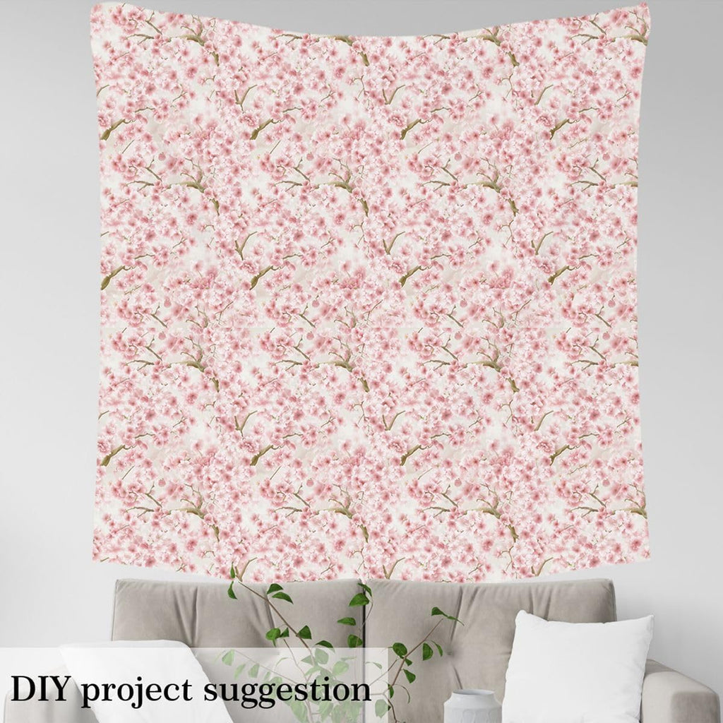 Cherry Blossom Upholstery Fabric, Japanese Flower Fabric By The Yard, Pink Floral Branch Decorative Fabric, Romantic Plant Petals Waterproof Outdoor Fabric, Upholstery and Home Accents, 10 Yards
