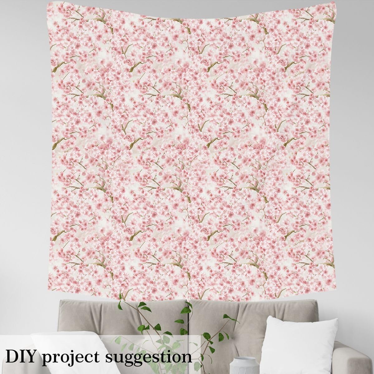 Cherry Blossom Upholstery Fabric, Japanese Flower Fabric By The Yard, Pink Floral Branch Decorative Fabric, Romantic Plant Petals Waterproof Outdoor Fabric, Upholstery and Home Accents, 10 Yards