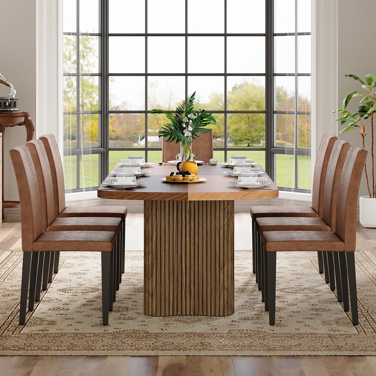 Dining Room Table Set for 10,Large 78.7' Rectangular Dining Table Set for 10 with Cushioned Chairs,Modern Mid-Century Wood Dining Room Table Set for 10,Ideal for Dining & Gatherings